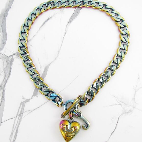 Rare Juicy Couture Y2K Rainbow Heart Charm Necklace - Picture 2 of 5
